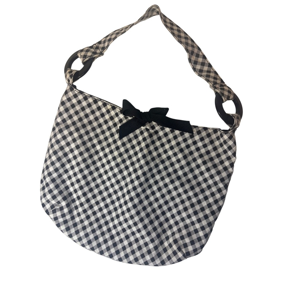 Shoulder Bag Black & White Pixel‎ Gingham purse handbag bow tie closure picnic